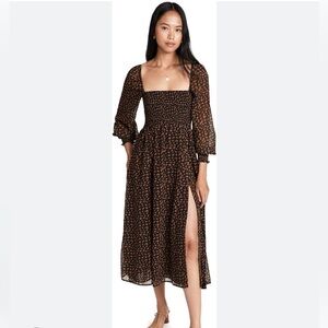 O.p.t Smocked Classic Maxi Dress in black and brown